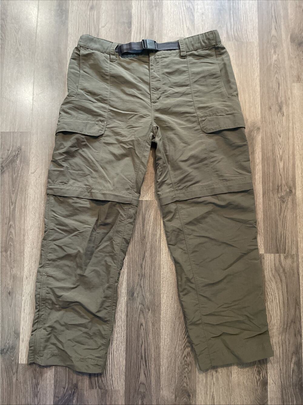 The North Face Men's Large Convertible Hiking Cargo Pants Olive Green Zip Off